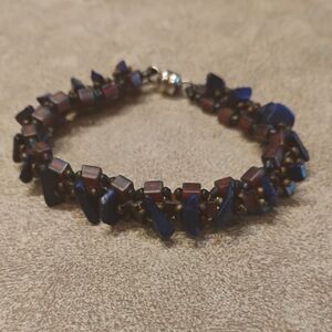 Boho Blue And Brown Beaded Bracelet With Magnetic Closure